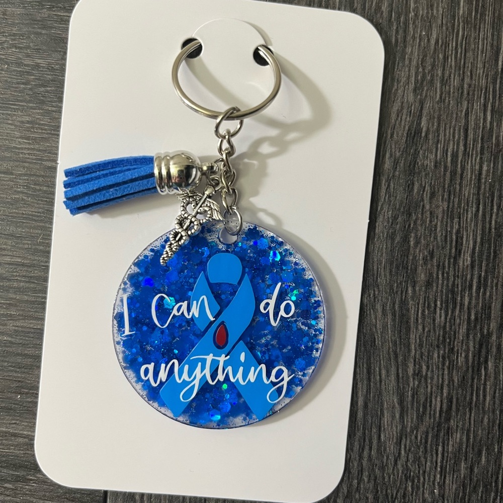 Hand crafted blue Diabetes Awareness keychain